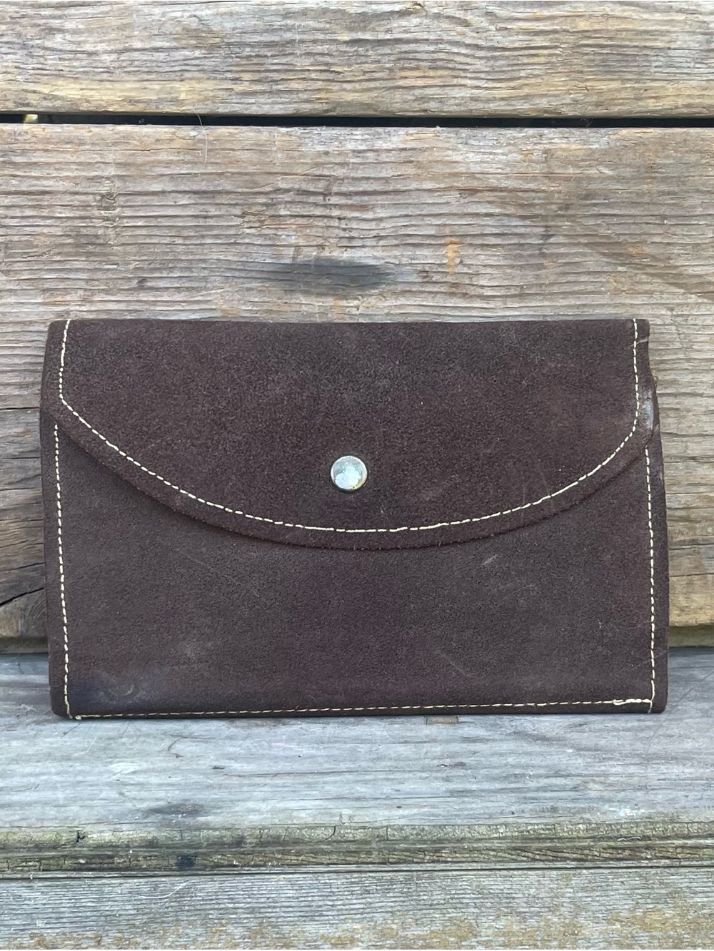 Rustic Tri-fold Wallet Billfold Brown Suede Vintage Custom Craft